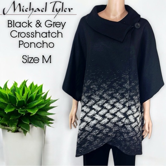 Michael Tyler Black & Grey Sweater Poncho - Picture 16 of 16